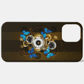Coques Case-Mate iPhone Engrenages à vapeur et papillons bleus (Retour (horizontal))