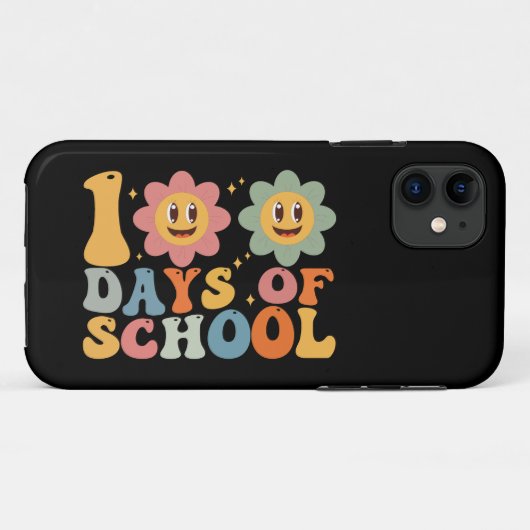 Coques Case-Mate iPhone Enseignant Enfants Rétro Groovy 100 Jours D'école  (Dos (Horizontal))