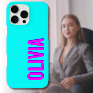 Coques iPhone 16 Pro Max Enseigne Moderne 3D Rose Néon Chaud Bleu Néo Mod