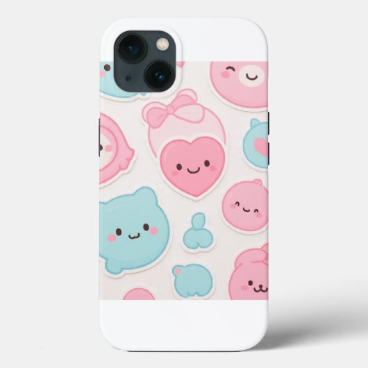 Coques Case-Mate iPhone Ensemble d'autocollants Kawaii Pastel Cute Faces – (Verso)
