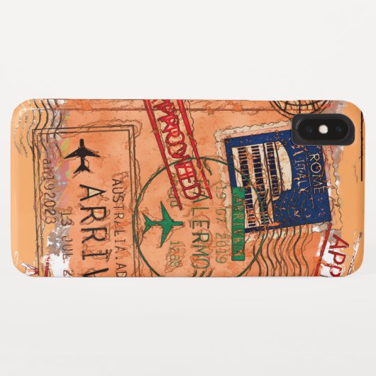 Coques Case-Mate iPhone Entrée approuvée - Timbres de passeport (Dos (Horizontal))