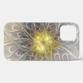 Coques Case-Mate iPhone Épanouir avec fleur fractale abstraite moderne dor (Verso (horizontal))
