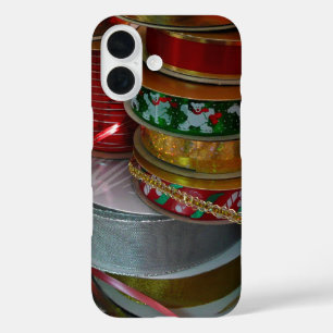 Coques iPhone 16 Épaves de Noël Ruban Holiday Rouge et or
