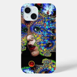 COQUE POUR iPhone 15 EPHÉMERAL / FEMME AVEC MAQUETTE FRACTALE COLORÉE