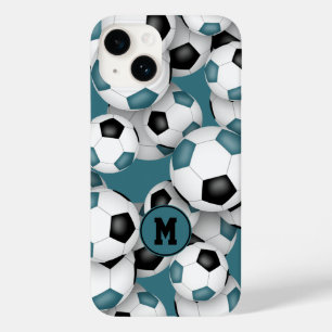 Coque Pour iPhone 14 Équipe de football noir turquoise couleurs enfants
