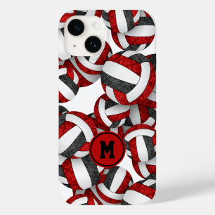Coque Pour iPhone 14 Equipe noire rouge fille couleurs volleyballs à mo
