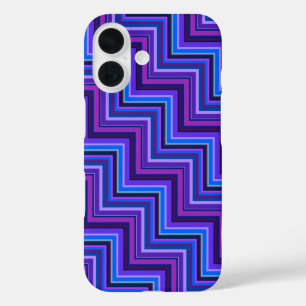 Coques iPhone 16 Escaliers à rayures bleues et violettes