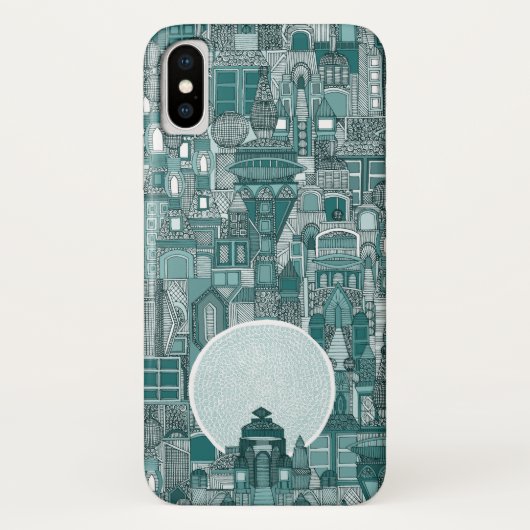 Coques Case-Mate iPhone espace ville mono turquoise (Dos)