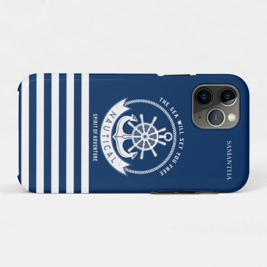 Coques Case-Mate iPhone Esprit nautique Ancre, Roue, Bleu marine (Dos (Horizontal))