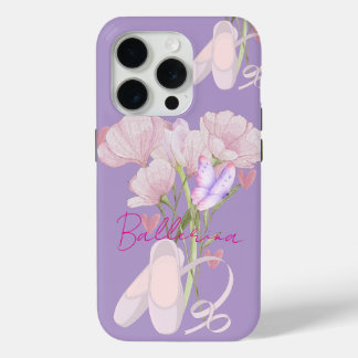 Coque iPhone 15 Pro Esthétique Ballerine Florale Vintage Violet