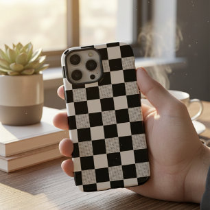 Coques iPhone 16 Pro Max esthétique damier noir et blanc vintage