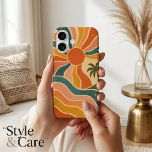 Coques iPhone 16 Esthétique Rétro Années 70 Coucher de Soleil Vague