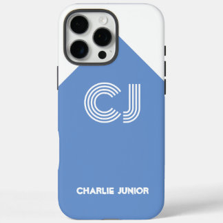Coques iPhone 16 Pro Max Esthétique Rétro Aqua Bleu & Nom Personnalisé Blan