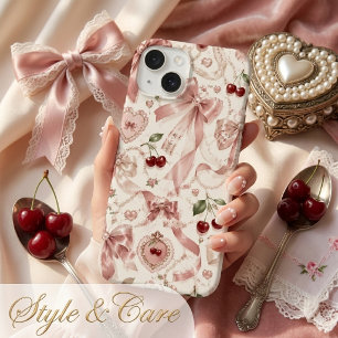 Coque Pour iPhone 14 Esthétique vintage coquette rose et cerise