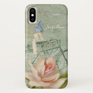 Coque iPhone X Été au cottage, le bois vintage de bicyclette