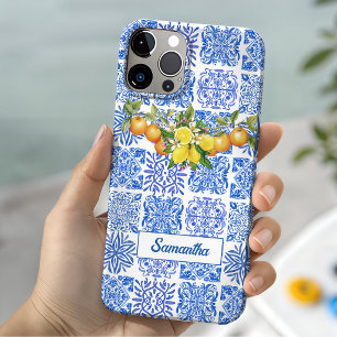 Coque Pour iPhone 15 Été bleu jaune sicilien azulejo Amalf coloré
