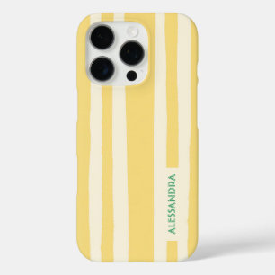 Coques iPhone 16 Pro Été Chic Rétro Rayures Jaune Personnalisé