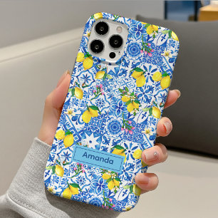 Coque Pour iPhone 15 Été majolique bleu citrique méditerranéen sicilien