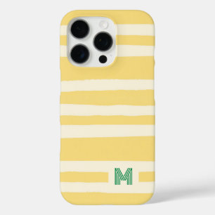 Coques iPhone 16 Pro Été Rétro Chic Monogramme Rayures Jaunes