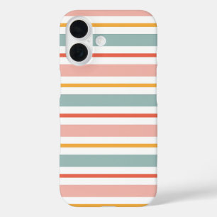 Coques iPhone 16 Été Rétro Pastel Rayé Rose Menthe Et Moutarde