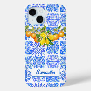 Coque Pour iPhone 15 Été Sicile bleu jaune coloré azulejo Amalf