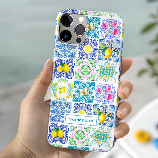 Coque Pour iPhone 15 Été Sicilien azulejo coloré Amalfi Méditerranéen