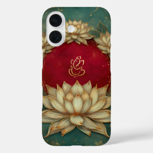Coques iPhone 16 Ethnique Lotus Green Indian God Ganesh