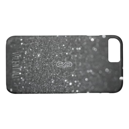 Coques Case-Mate iPhone Étincelle de Parties scintillant noire Monogramme (Dos (Horizontal))