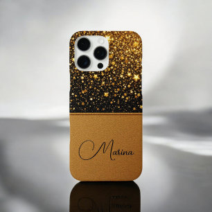 Coques iPhone 16 Pro Max Étincelle dorée rayonnante (Parties scintillant-cu