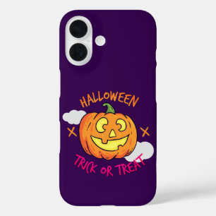 Coques iPhone 16 Étiquette de citrouille d'Halloween Trick or Treat