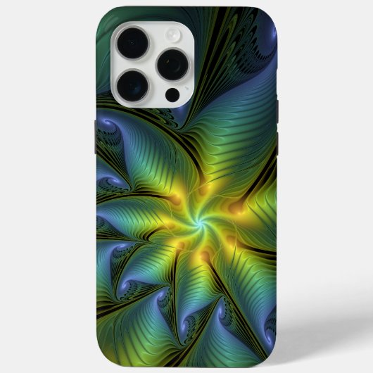 Coques Case-Mate iPhone Etoile Abstraite, Bleu brillant Vert Or Fractal Ar (Verso)