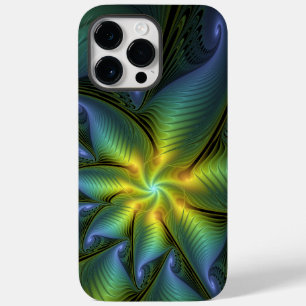 Coque Pour Pour iPhone 14 Pro Max Etoile Abstraite, Bleu brillant Vert Or Fractal Ar