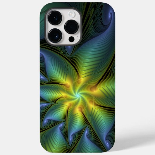 Coques Case-Mate iPhone Etoile Abstraite, Bleu brillant Vert Or Fractal Ar (Verso)