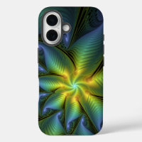 Etoile Abstraite, Bleu brillant Vert Or Fractal Ar