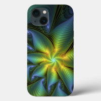 Etoile Abstraite, Bleu brillant Vert Or Fractal Ar