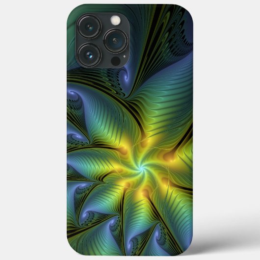 Coques Case-Mate iPhone Etoile Abstraite, Bleu brillant Vert Or Fractal Ar (Verso)