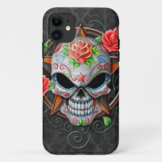 Coques Case-Mate iPhone Étoile de crâne de sucre, grise (Dos)