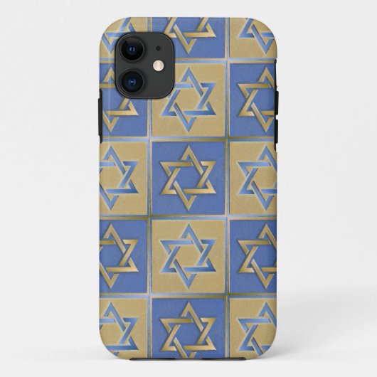 Coques Case-Mate iPhone Étoile de David Judaica Métal Or Bleu (Dos)
