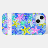 Coques Case-Mate iPhone Étoile de mer à l'aquarelle monogrammée (Verso (horizontal))