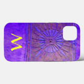 Coques Case-Mate iPhone ÉTOILE DU MATIN, Violet, Violet Jaune Monogramme C (Verso (horizontal))