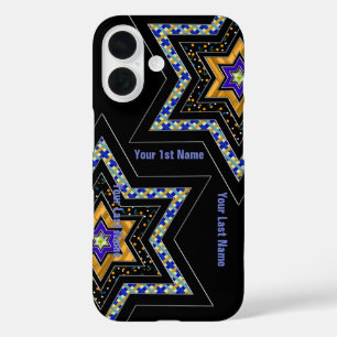 Coques iPhone 16 Etoile moderne de David sur Noir Personnalisé