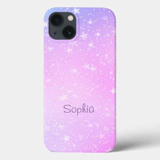 Coques Case-Mate iPhone Étoiles blanches, ombre rose et violet, nom violet (Verso)