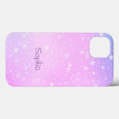 Coques Case-Mate iPhone Étoiles blanches, Ombre violet et rose, Nom pourpr (Verso (horizontal))