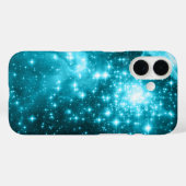 Coques Case-Mate iPhone Étoiles célestes aqua et sarcelle scintillantes (Verso (horizontal))