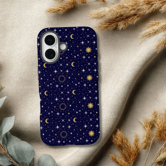 Coques Case-Mate iPhone Étoiles célestes Lune Soleil Bleu Or Blanc Tendanc