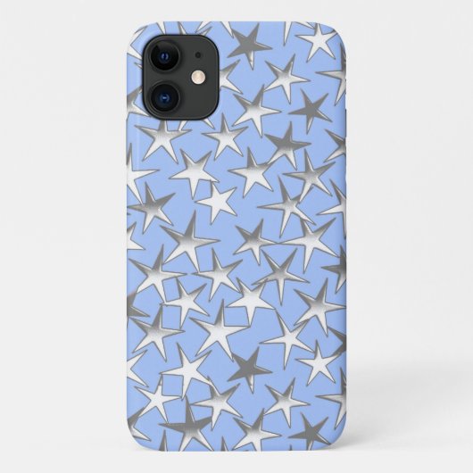 Coques Case-Mate iPhone étoiles d'argent, sur bleu pâle (Dos)