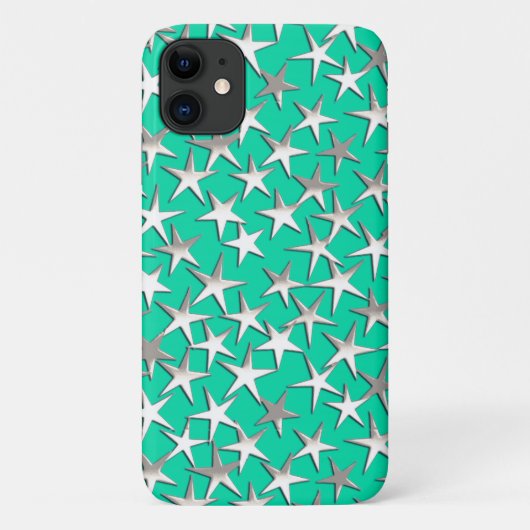 Coques Case-Mate iPhone étoiles d'argent sur turquoise (Dos)