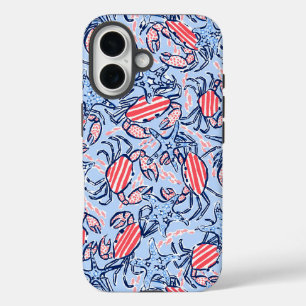 Coques iPhone 16 Étoiles de crabes patriotiques Bleu Rouge