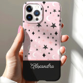 Coques Case-Mate iPhone Étoiles de lune céleste rose et noire Nom du scrip