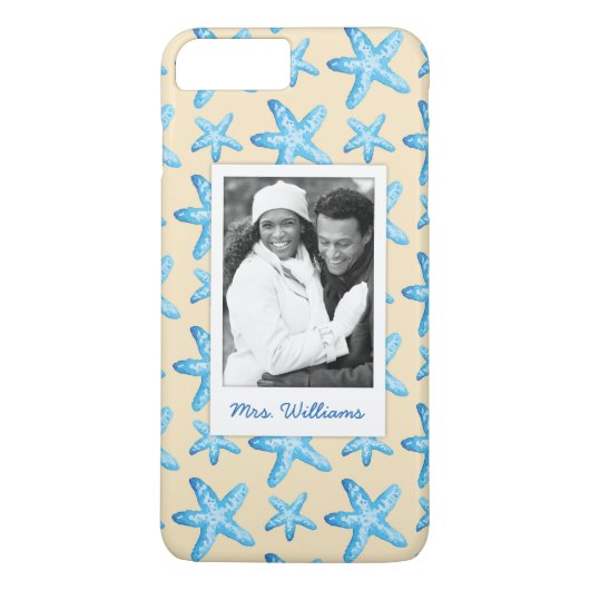 Coques Case-Mate iPhone Étoiles de mer bleues d'aquarelle | votre photo et (Dos)